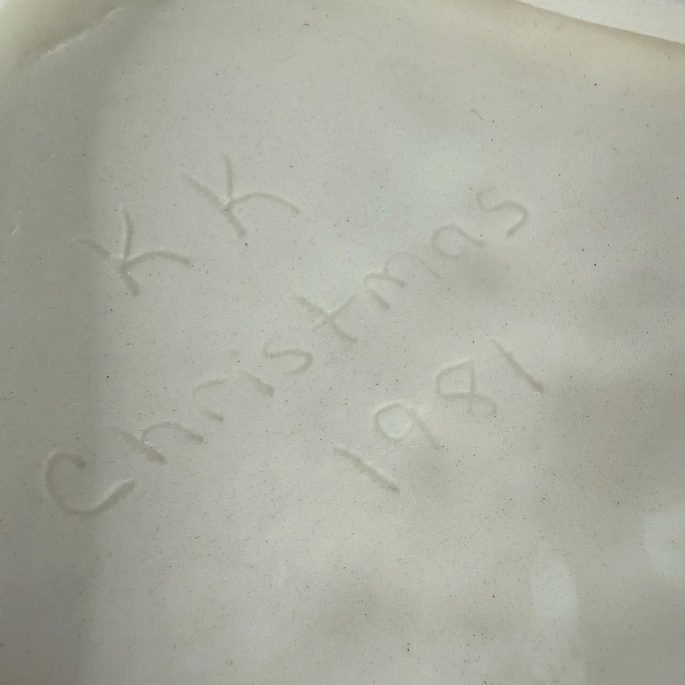 Vintage 1981 Handmade Christmas Ceramic Plate With Stand Cottagecore Santa Kids